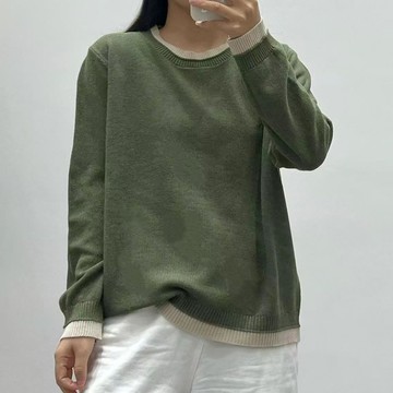 質感撞色滾邊圓領針織衫112988