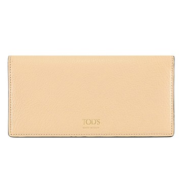 TODS 品牌燙金LOGO內裏撞色對開零錢長夾.淺褐色