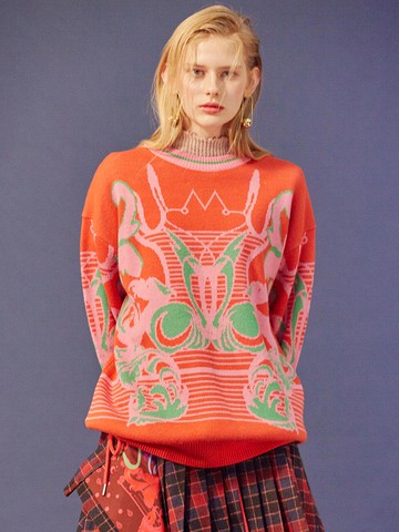 Ele Swan Round Neck Pullover Red