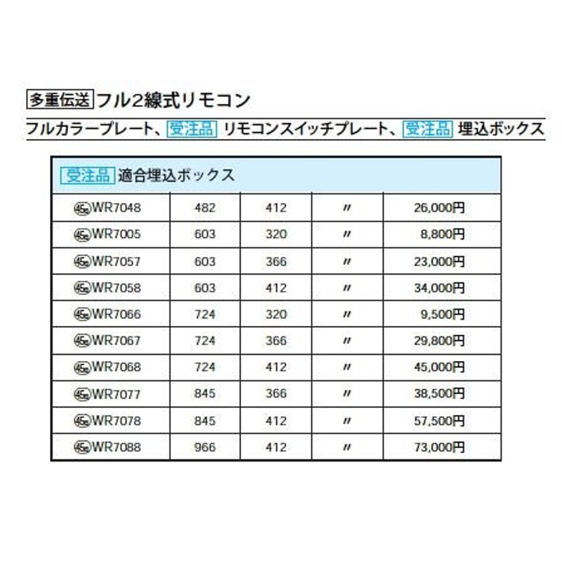 WR7066 [多重伝送]フル2線式リモコン 埋込ボックス 6段・6連型