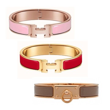 HERMES 愛馬仕 經典琺瑯扣式細版手環(多款選)