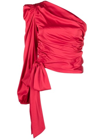 PINKO - one-shoulder ruched top - women - Spandex/Elastane/Polyamide/Polyester - 38 - Red