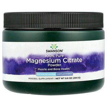 Swanson, 全全檸檬酸鎂粉末，原味，630 毫克，8.6 盎司（244 克）