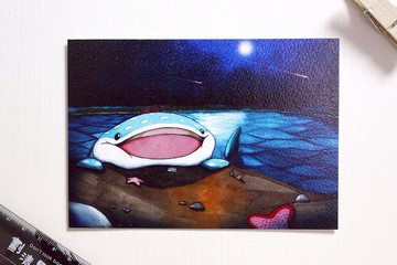 豆腐鯊點點 spot whale shark 明信片 故事畫面-點點與星空