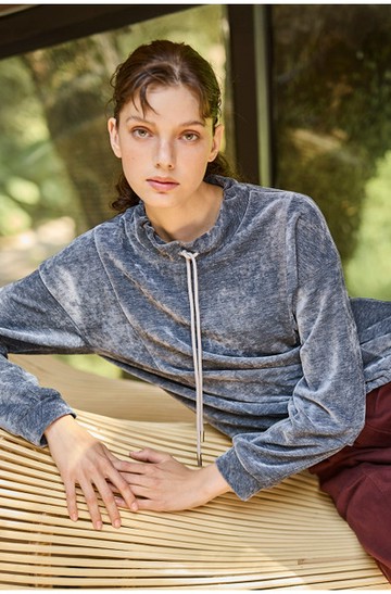 微立領抽繩落肩針織衫