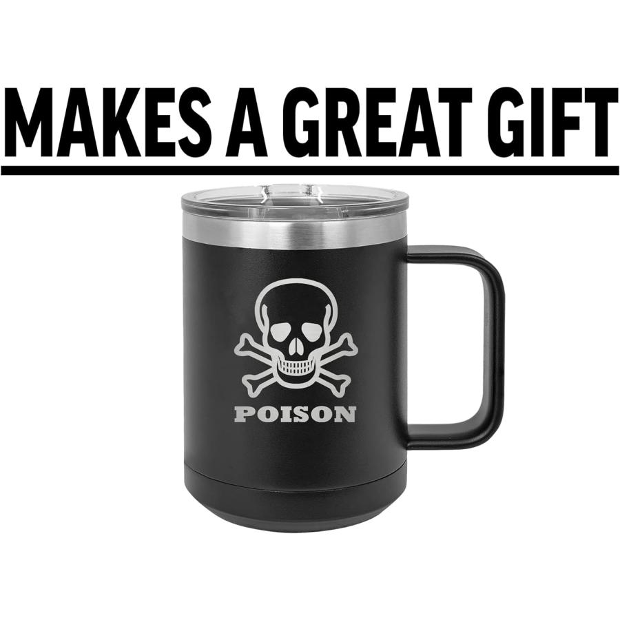 Rogue River Tactical Funny Poison Coffee Mug Heavy Duty Stainless Steel Black Coffee Mug Tumbler With Lid Novelty Cup Great Gift Idea For Dad Men F