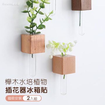 【iRoom優倍適】櫸木水培植物插花器冰箱貼-2入組