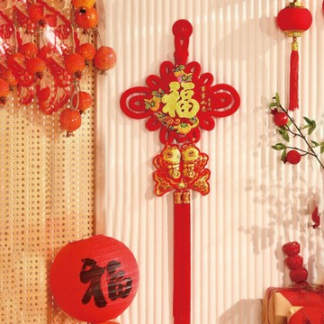 小麥購物 福字中國結掛件 柿柿如意掛魚#15 CNY012  紅色  68 x 30cm