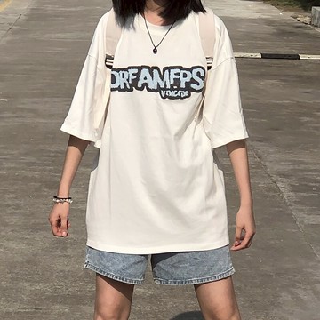 短袖t恤女夏寬松美式街頭ins潮牌原宿風oversize刺繡半袖上衣