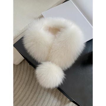 韓國狐貍毛球圍脖溫暖百搭秋冬毛絨圍巾反面兔毛吸扣真毛毛領子女