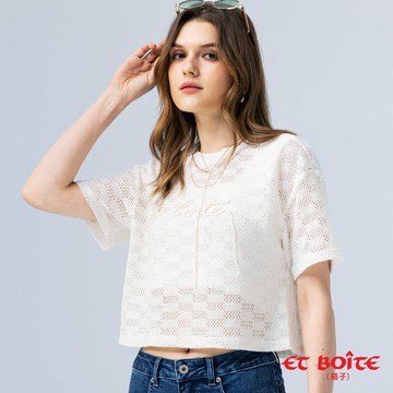 【新品2件7折】鏤空感立體刺繡短版短TEE(白) - BLUE WAY ET BOîTE 箱子