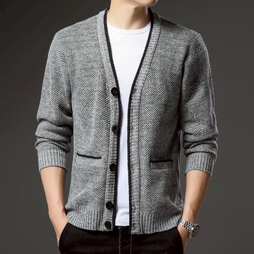 外套秋冬季新款針織衫開衫中老年V領外搭毛衣加絨保暖毛線上衣男
