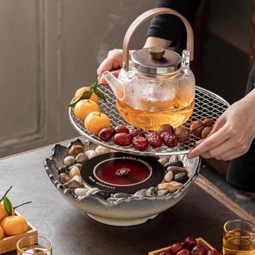 圍爐煮茶電陶爐煮茶器烤奶茶玻璃燒水壺煮花茶壺蒸煮茶器套裝家用