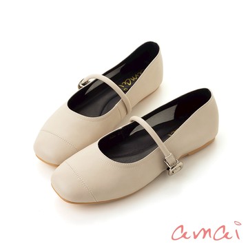 amai 簡約優雅百搭方頭低跟芭蕾鞋 娃娃鞋 低跟鞋 平底鞋 懶人鞋 芭蕾舞鞋 低跟 時尚 大尺碼 杏白色 K20WT