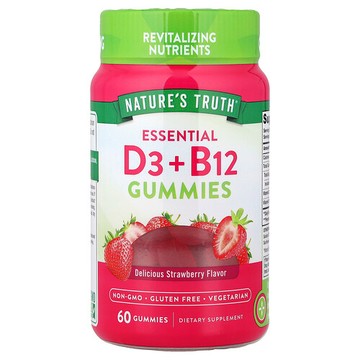 Nature's Truth, 必需 D3 + B12 軟糖，草莓味，60 粒軟糖
