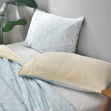 La Belle 雙層泡泡紗 純棉 親膚 信封枕套 45x75cm 萌萌比熊 可水洗 枕套 2入 格蕾寢飾