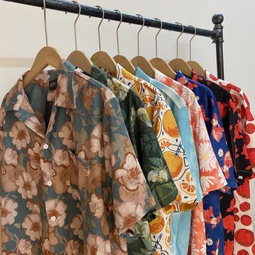 夏季復古油畫花襯衣男短袖古巴領vintage襯衫夏威夷寬松情侶外套