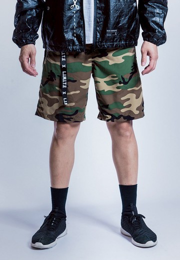 男裝印花織帶拉鍊短褲, 迷彩