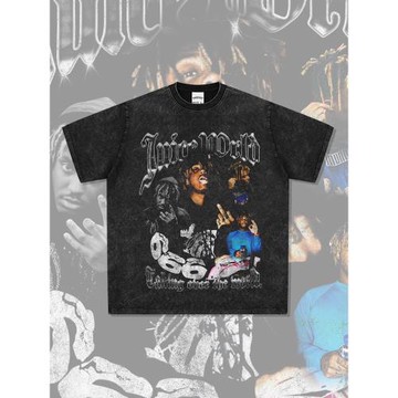 BC歐美新款短袖嘻哈說唱juice wrld印花T恤重磅純棉圓領連帽衛衣