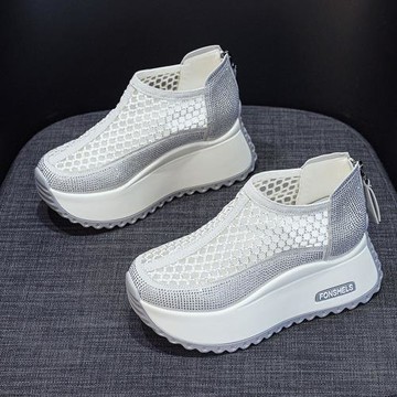 Taroko 魚鱗網狀亮片女款拉鍊厚底休閒鞋(4色可選)