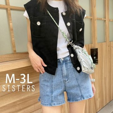 SISTERS長腿視覺高腰丹寧牛仔短褲/S-3L(牛仔褲/短褲/顯瘦/寬褲/女下著/女褲子)