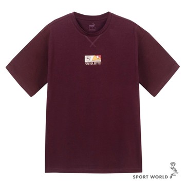 Puma 短袖上衣 女裝 寬鬆 歐規 酒紅【運動世界】68192944