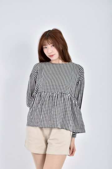 (L) sun valley格紋黑色長袖上衣