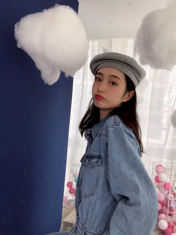 貝雷帽女秋冬毛呢日系百搭黑色八角帽子韓版潮英倫復古畫家蓓蕾帽1入