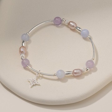 繁星 | 藍紋瑪瑙 薰衣草紫水晶 紫珍珠 | 天然水晶手鍊