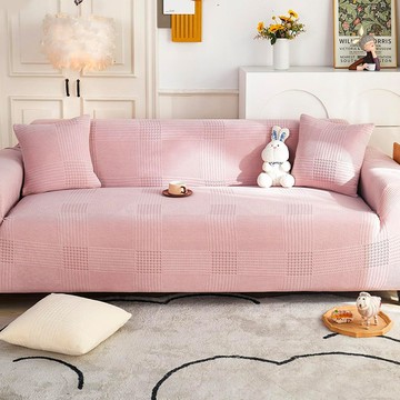 好物良品 輕奢格紋系列高彈力立體提花沙發罩 防貓抓 聚脂纖維 可機洗可烘乾  二人座  粉色  1件