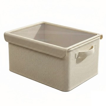 ANTIAN 可折疊透明側翻防塵蓋衣物收納盒 55L  米色  53 x 33 x 25cm  1個