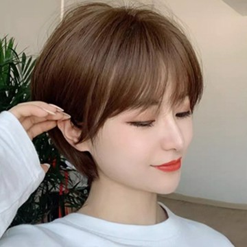 模擬真髮 波波頭 假髮 自然蓬鬆 全頭套式 亞麻色 女生假髮 086