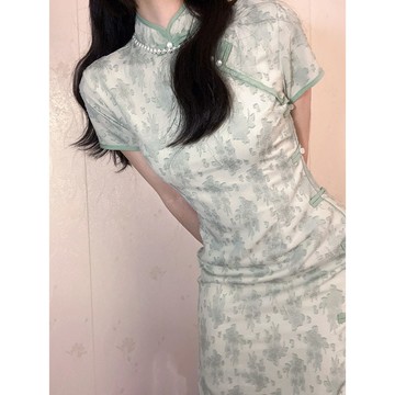 改良版旗袍改良長款收腰顯瘦提花復古民國風年輕款日常連衣裙氣質女夏季新款【倪醬】