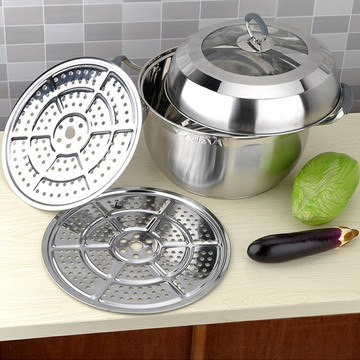 含運 德國技術304不銹鋼蒸鍋二層雙層多用湯鍋 火鍋加厚鍋具電磁爐煤氣