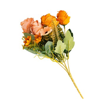 【dayneeds】仿真花藝-玫瑰花(6色可選)5支入橘黃色