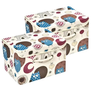 日式棉麻收納盒  37 x 25 x 2cm  貓頭鷹 多色  2個