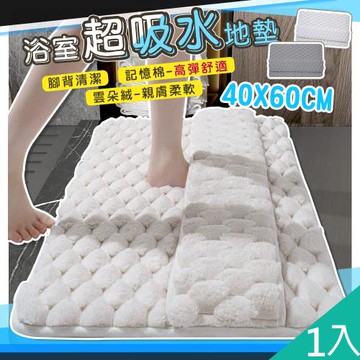 QiMart 雲朵絨厚款柔軟吸水地墊(2色任選)x1入