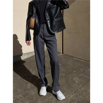 25新pepamack同款 高級質感灰長腿高腰直筒西褲 垂墜顯瘦直筒長褲