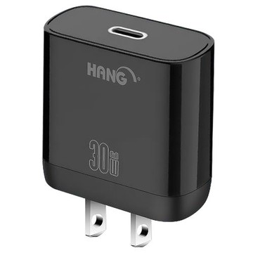 HANG 30W 第三代氮化鎵GaN 快速充電器黑+NEXSON 蘋果認證 Type-C to Lightning PD閃充線-紅色