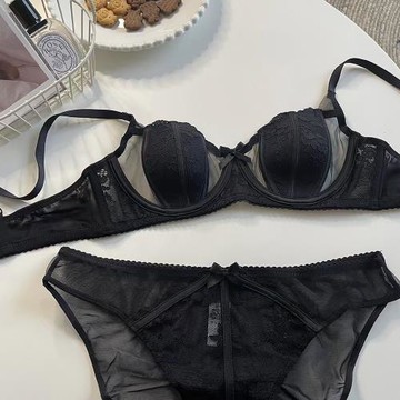 大胸顯小聚攏文胸防下垂薄款透氣軟鋼圈調整型法式性感內衣女套裝