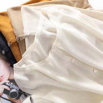 苧麻針織開衫防曬衣女圓領夏季薄款系扣毛衣外搭長袖寬松顯瘦韓版