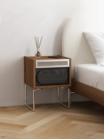 免運速發開發票 中古包豪斯床頭柜臥室創意窄柜復古不銹鋼收納柜實木拉姆斯功能柜