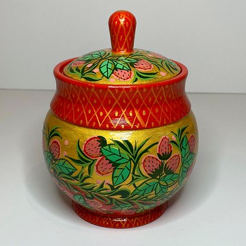 盒草莓，木製家居裝飾，hohloma 民間裝飾品，紅金色，漿果