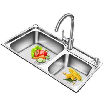 304不銹鋼水槽雙槽套餐一體成型加厚手工洗菜盆家用單洗碗池槽池[DD160109]