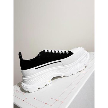 TAOBEIBEI 新款厚底帆布鞋女增高大頭鞋高邦小白鞋系帶休閑老爹鞋