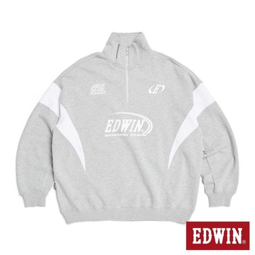 EDWIN 男裝 配色剪接翻領長袖T恤 (銀灰色)