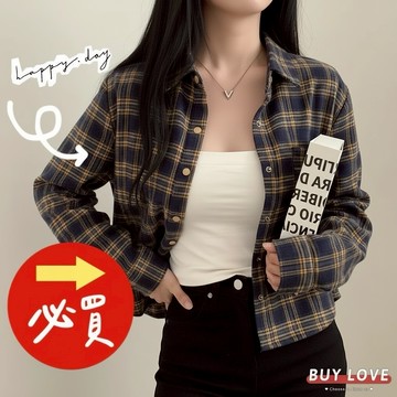 【買到戀愛】隔日到貨 復古撞色格子長袖襯衫 短外套 復古 撞色 長袖 襯衫 長袖上衣 女裝 女上衣 【FT9071】