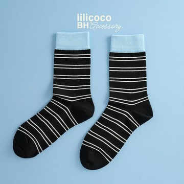 BYHUE lilicoco 可愛繽紛感撞色條紋中筒襪－藍