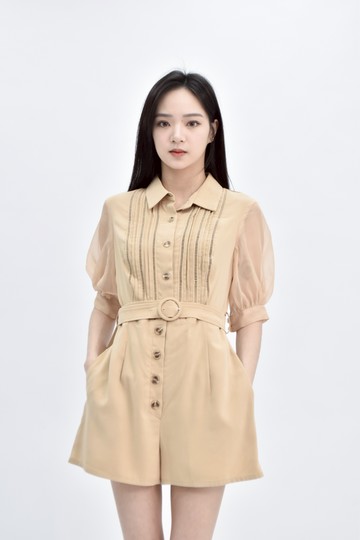 (M) marjorie高腰質感短袖橘色連身裝