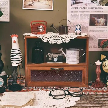 【含稅/免運】 木質化妝品香水收納盒子桌上茶具水杯儲物柜護膚品雜物置物架高級